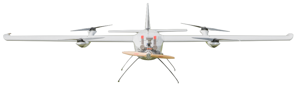 40 kg schweres, ölbetriebenes Vertikallift-Starrflügel-UAV (VTOL).
