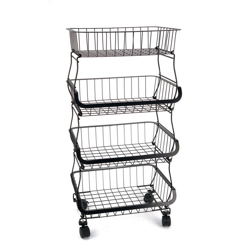 3 Tier Stackable Metal Wire Storage Baskets With Wheels