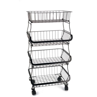 Keranjang Penyimpanan Kawat Logam Stackable 3 Tingkat Dengan Roda