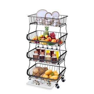 Keranjang Penyimpanan Kawat Logam Stackable 3 Tingkat Dengan Roda