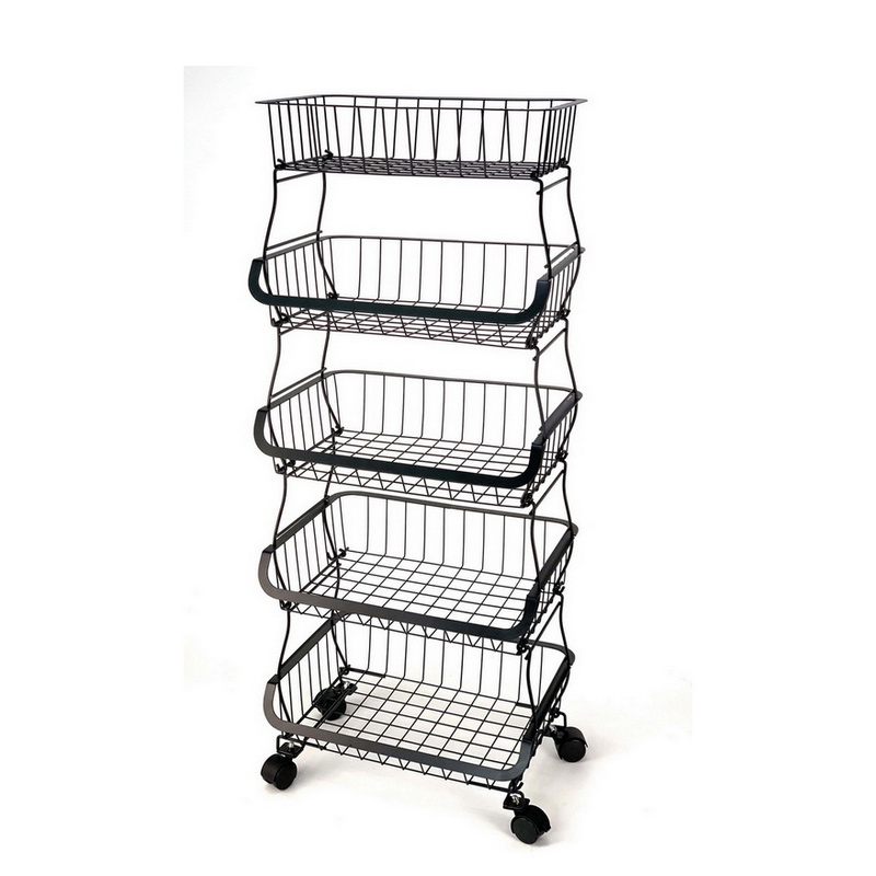 3 Tier Stackable Metal Wire Storage Baskets With Wheels