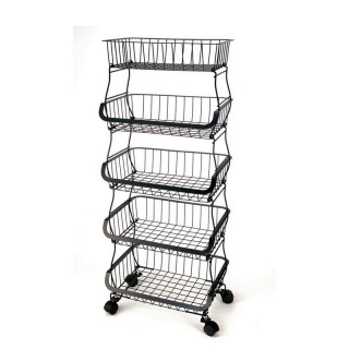 Keranjang Penyimpanan Kawat Logam Stackable 3 Tingkat Dengan Roda