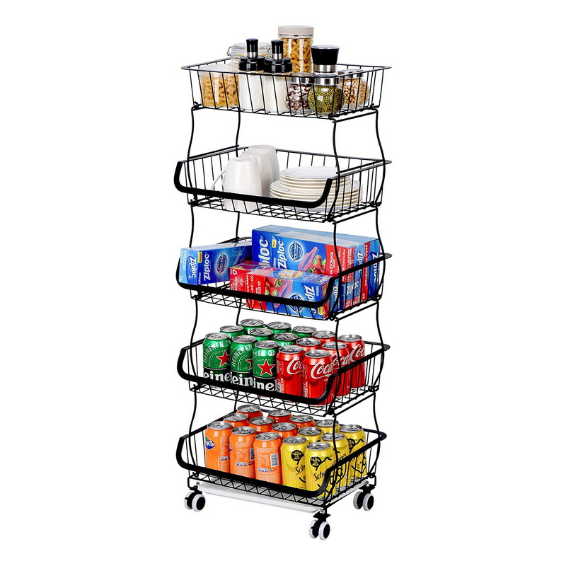 3 Tier Stackable Metal Wire Storage Baskets With Wheels