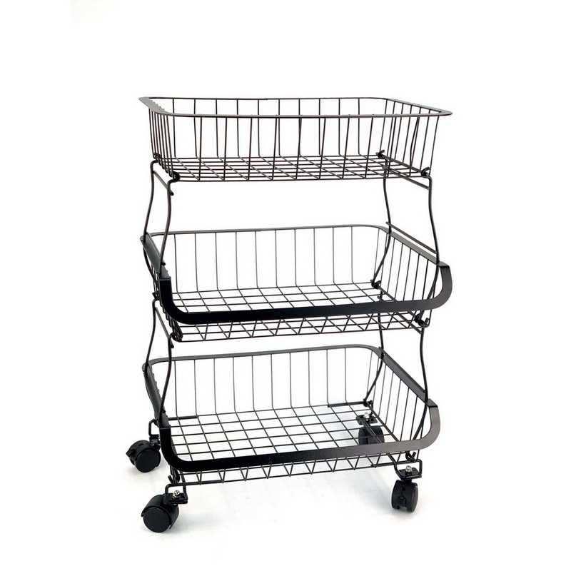 3 Tier Stackable Metal Wire Storage Baskets With Wheels