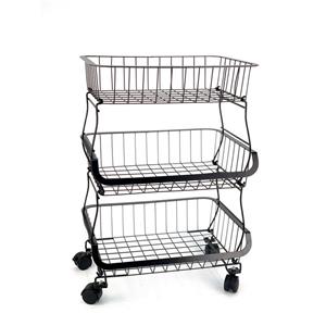 Keranjang Penyimpanan Kawat Logam Stackable 3 Tingkat Dengan Roda