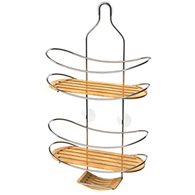 Estantería de ducha de bambú de 3 niveles con alambre de hierro cromado Estantería de ducha de bambú de 3 niveles con alambre de hierro cromado