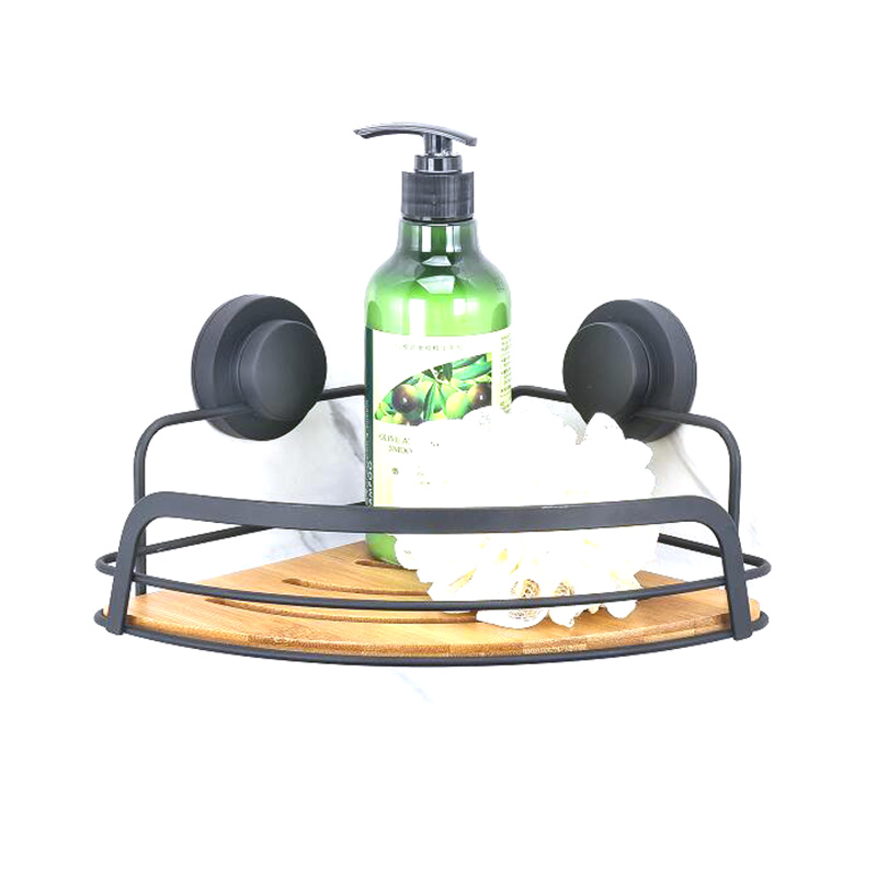 Suction Cup 2 Tier Corner Shower Rack With Bamboo
