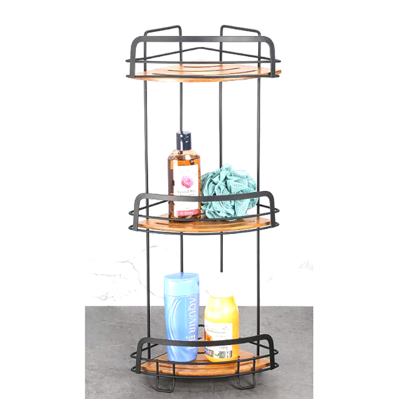 Suction Cup 2 Tier Corner Shower Rack With Bamboo
