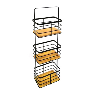 Estante organizador de inodoro de 3 niveles de acero con bambú