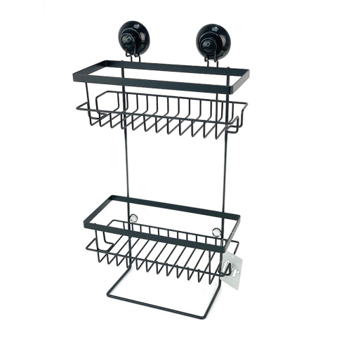 Estante de ba?o colgante negro con toallero