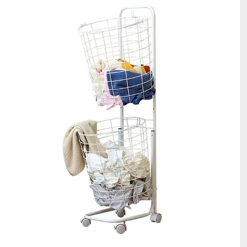White Double Laundry Basket With Wheels