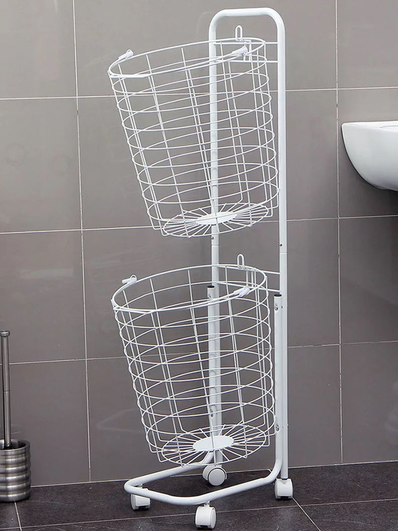 Cesta de ropa blanca doble con ruedas
