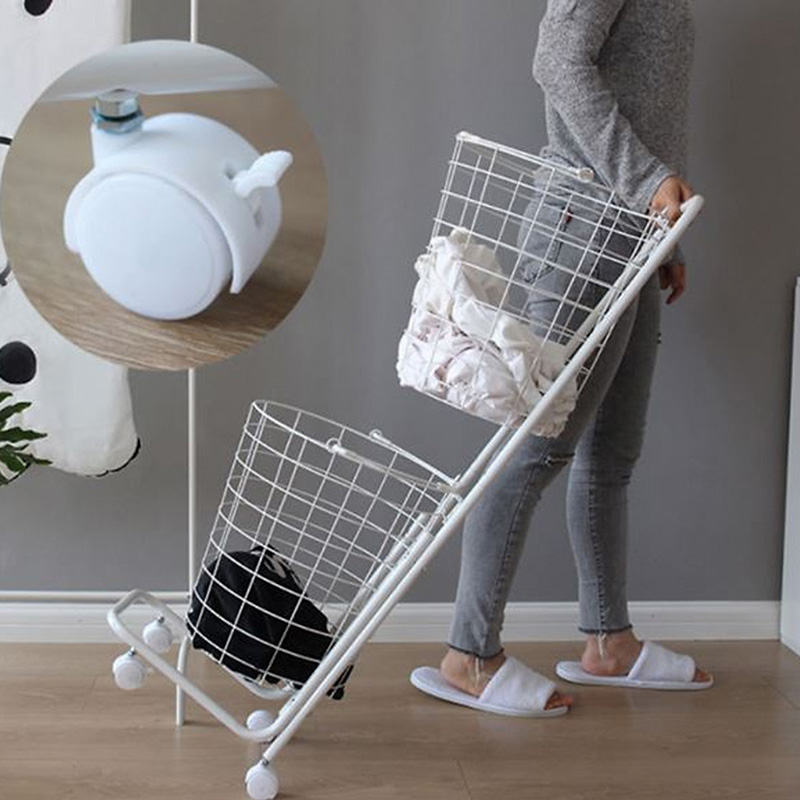 Cesta de ropa blanca doble con ruedas