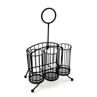 Black Metal Napkin And Utensil Holder Caddy With Handle