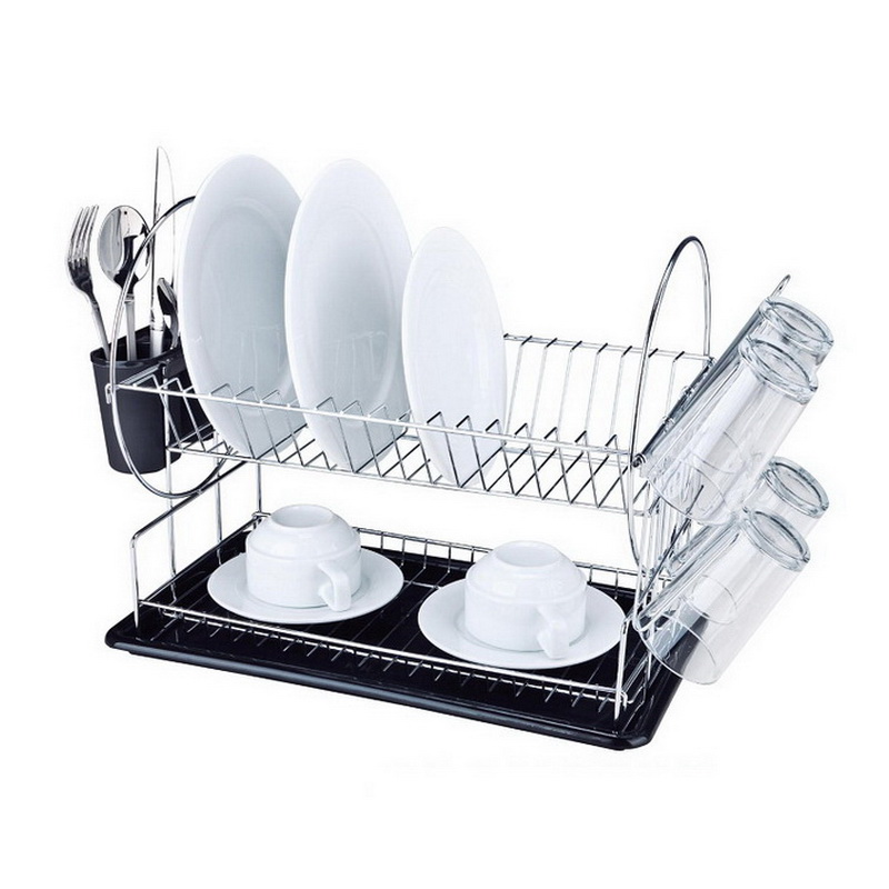 2 Tier Kitchen Dish Rack With Detachable Glass Holder