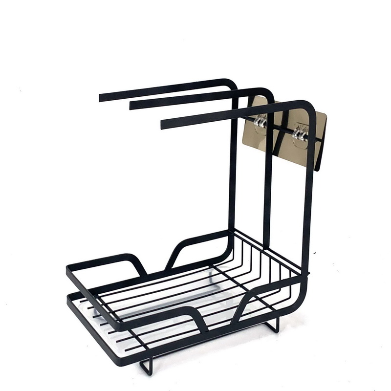 Metal Black Sponge Holder With Drain Pan