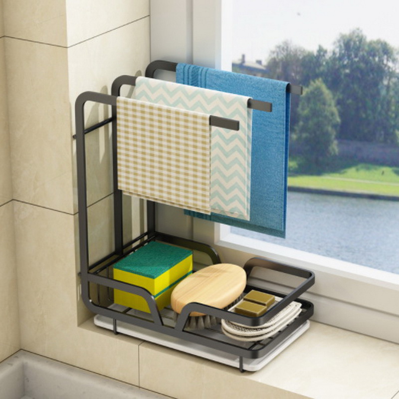 Metal Black Sponge Holder With Drain Pan