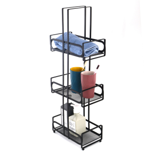 Estante organizador de inodoro de 3 niveles de acero con bambú