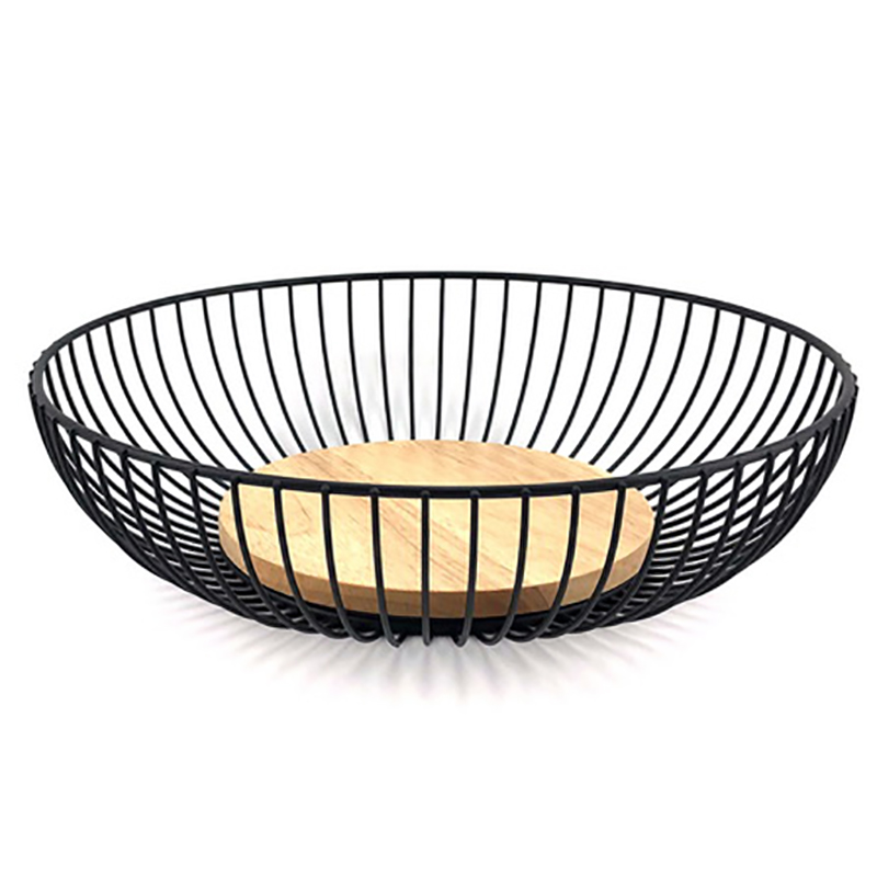 Penyimpanan Buah Meja Kawat Hitam yang Dapat Disusun