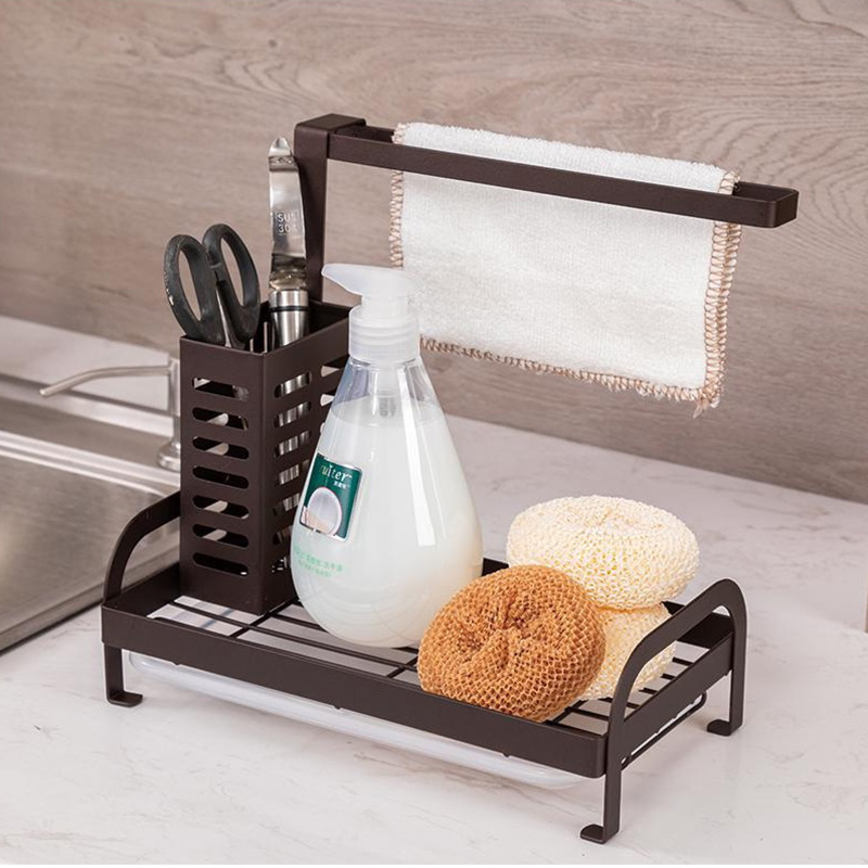 Sink Soap Brush Dishcloth Holder With Removable Drip Tray