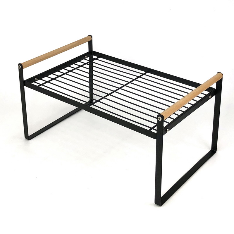 Carbon Steel Kitchen Cabinet Shelf Rack With Wood Handle