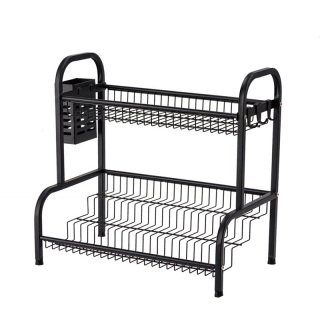 2 Tier Spice Rack With Cutlery Holder And 3 Side Hooks