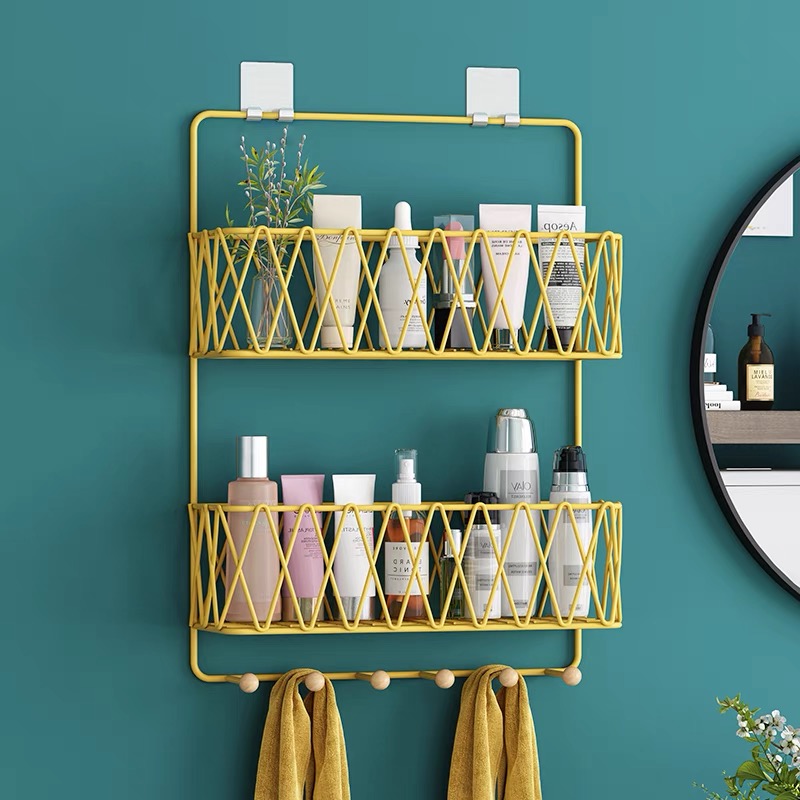 Estante de ducha de acero para baño con ganchos de madera