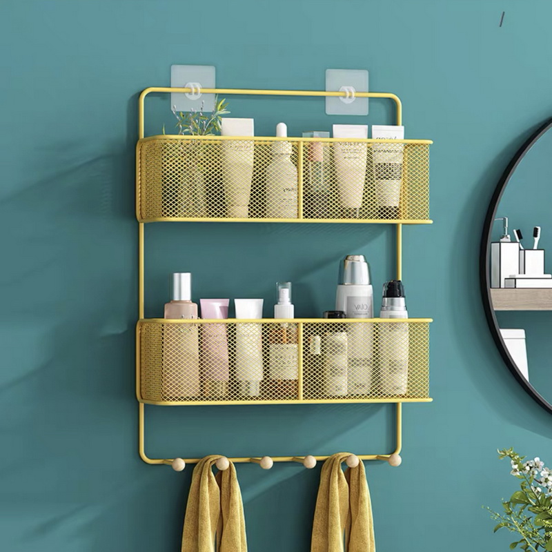 Mesh Bathroom Shampoo Wall Rack Wooden Ball Hanger