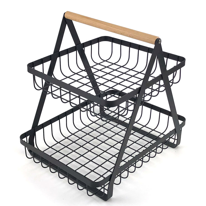 Supply 2 Tier Rectangle Black Metal Storage Baskets With Handle ...