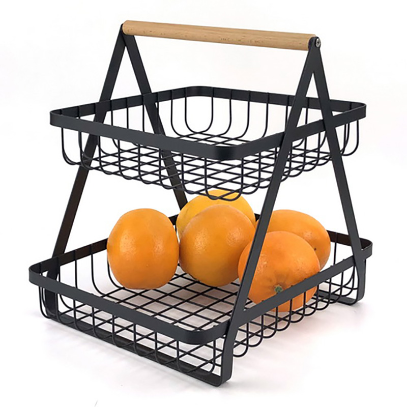 2 Tier Rectangle Black Metal Storage Baskets With Handle