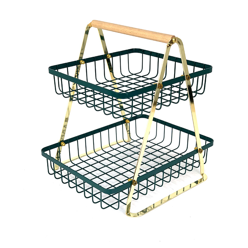 2 Tier Rectangle Black Metal Storage Baskets With Handle