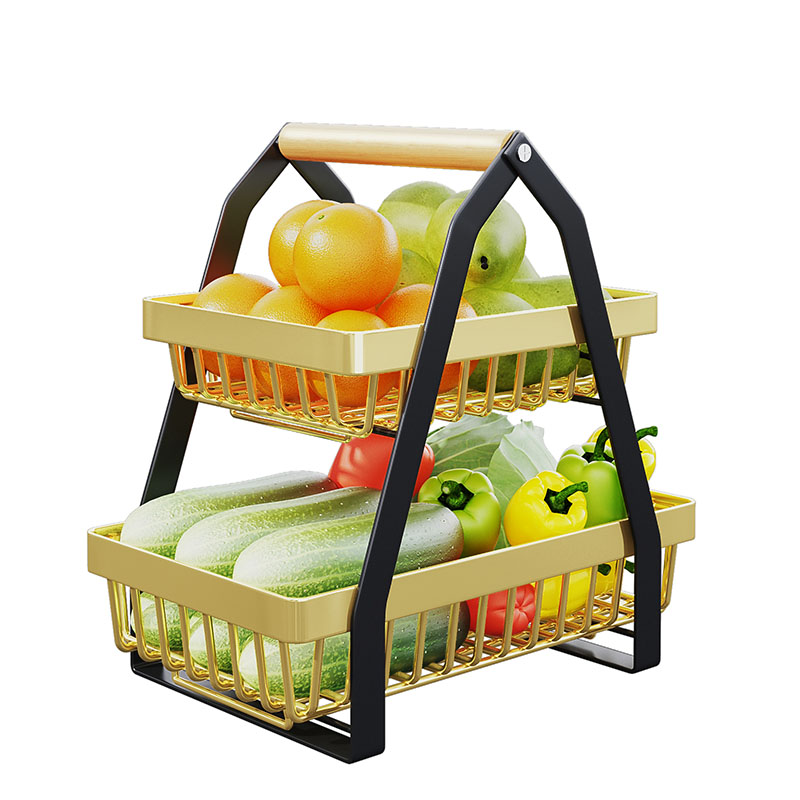 2 Tier Rectangle Black Metal Storage Baskets With Handle