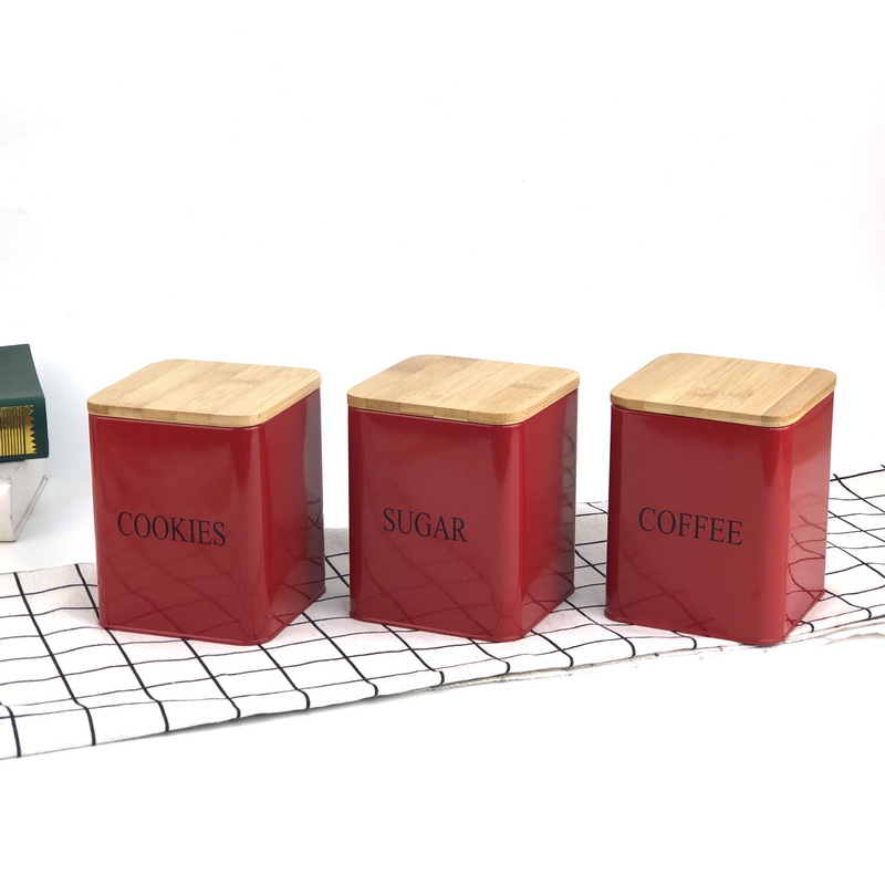 Metal Jars Set Of 3 With Bamboo Lids