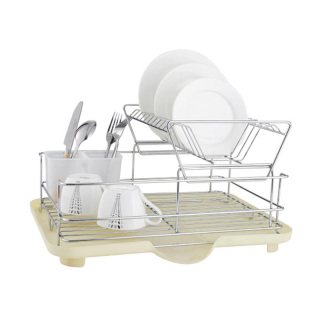 Rak Piring 2 Tingkat Dengan Tempat dan Baki Perkakas Stainless Steel