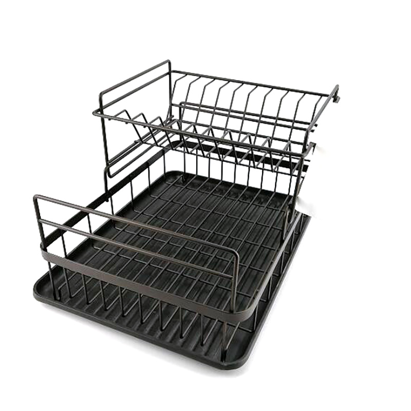 2 Tier Dish Rack With Stainless Steel Utensil Holder And Tray