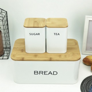 Caja de pan con juegos de botes de café y té de azúcar para cocina