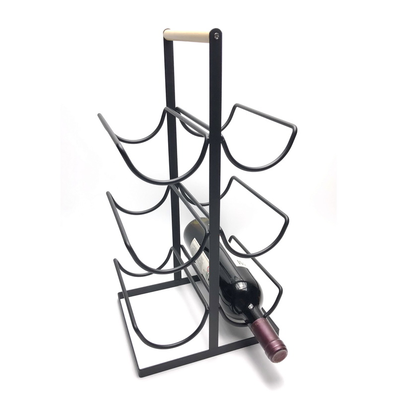 6 Bottle Table Top Wooden Wine Bottle Holder With Handle