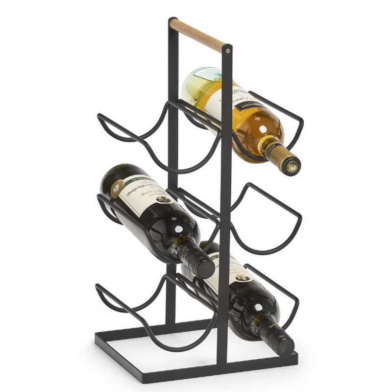 6 Bottle Table Top Wooden Wine Bottle Holder With Handle