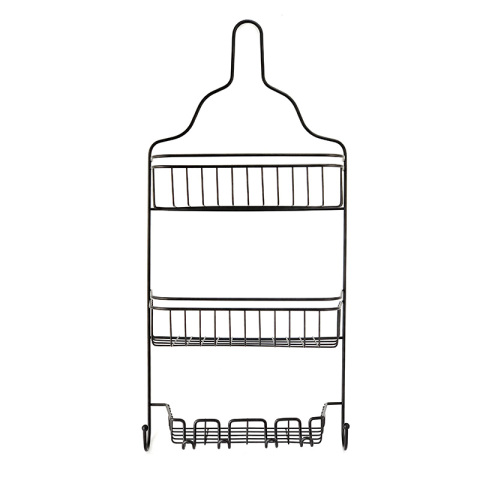 Estante de almacenamiento de ducha negro con ganchos