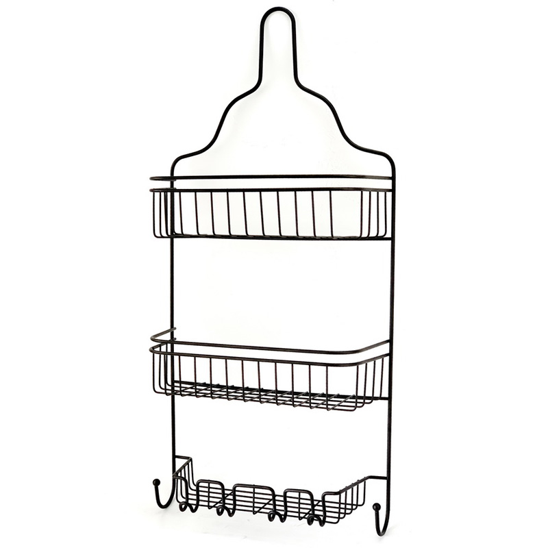 Black Shower Storage Rack With Hooks
