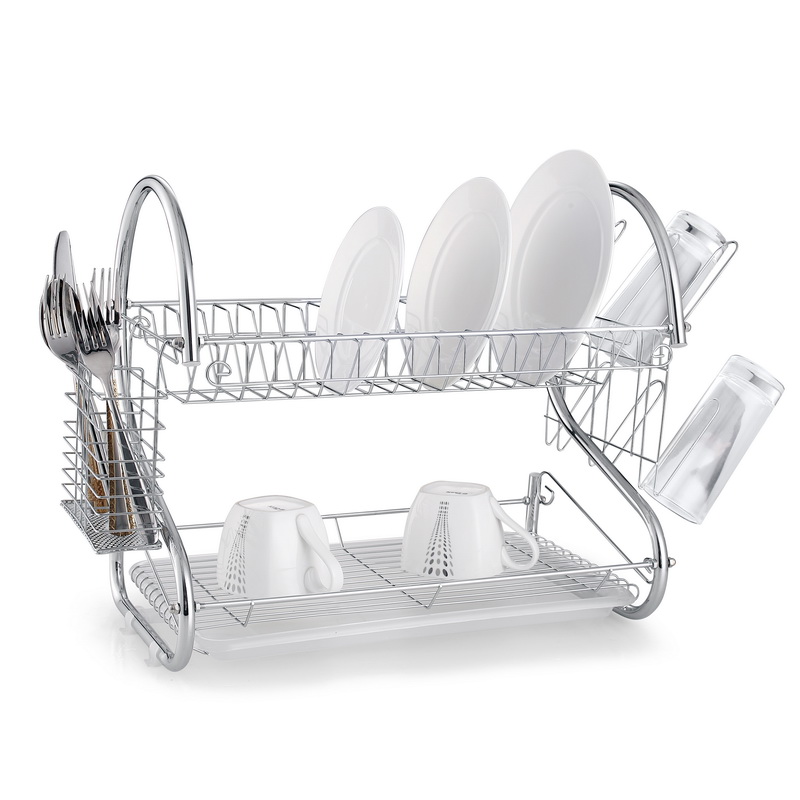 S-Shaped 2-Tier Chrome Steel Dish Rack