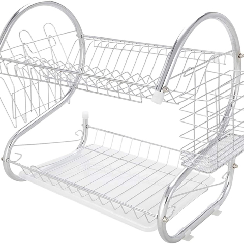 S-f?rmiger 2-st?ckiger Geschirrkorb aus Chromstahl