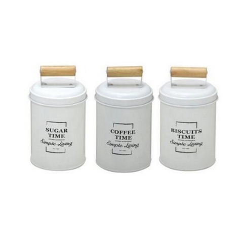 Metallgl?ser 3er-Set zur Aufbewahrung in der Küche mit Holzgriff