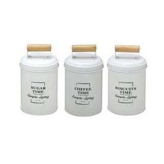 Metal Jars Set Of 3 For Kitchen Storage With Wood Handle