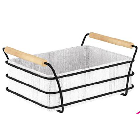 Cesta de pan de alambre rectangular con mango de madera