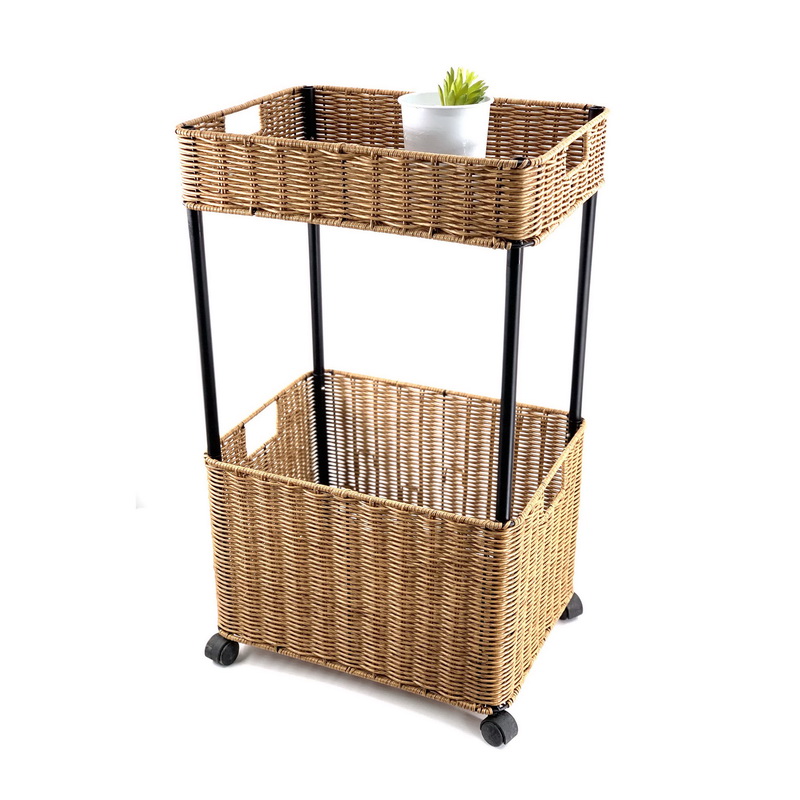 Supply 2 Tier Movable Plastic Rattan Storage Trolley Wholesale Factory ...
