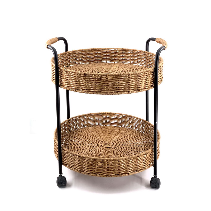 2 Tier Movable Plastic Rattan Storage Trolley