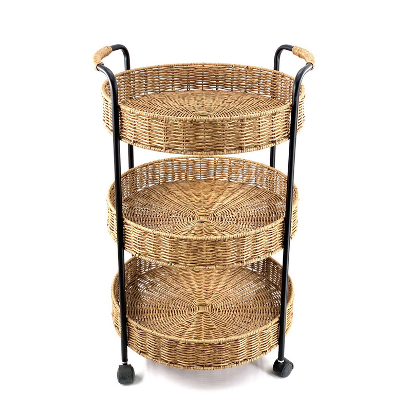 2 Tier Movable Plastic Rattan Storage Trolley