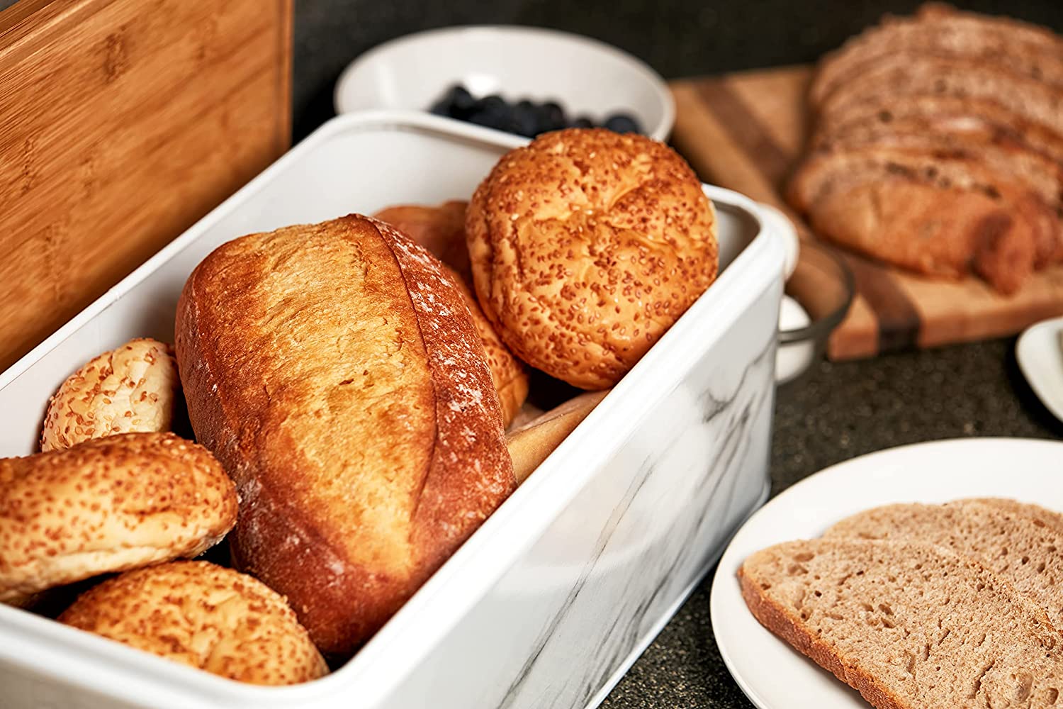 Marble Effect Bread Bin For Kitchen Counter Top