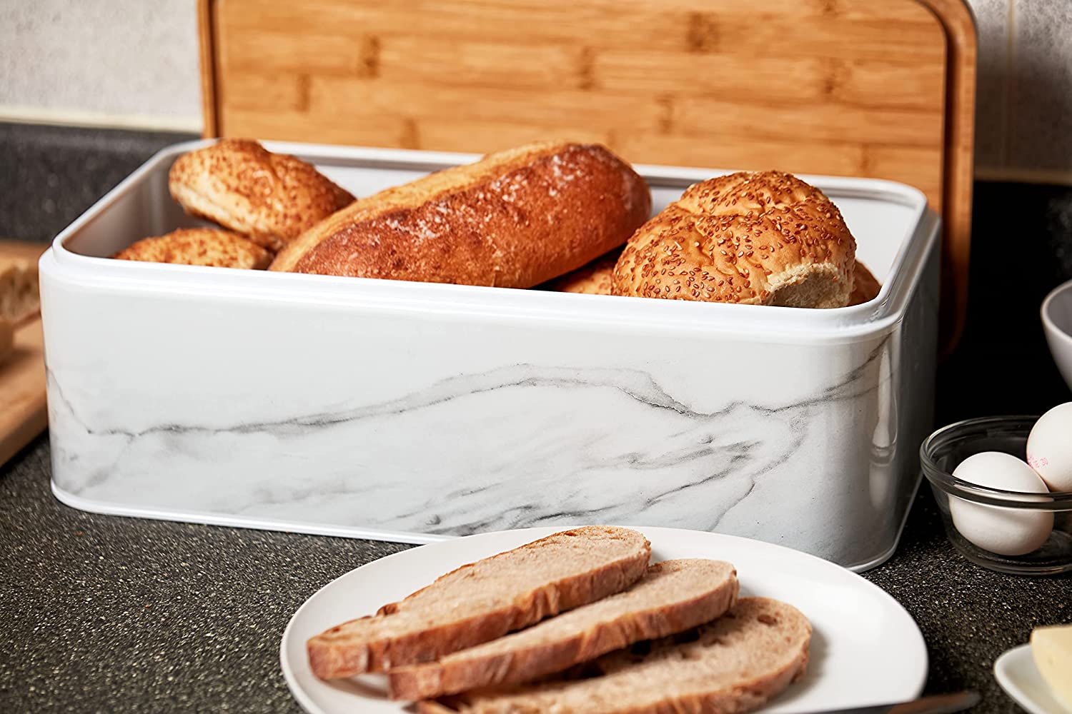 Marble Effect Bread Bin For Kitchen Counter Top